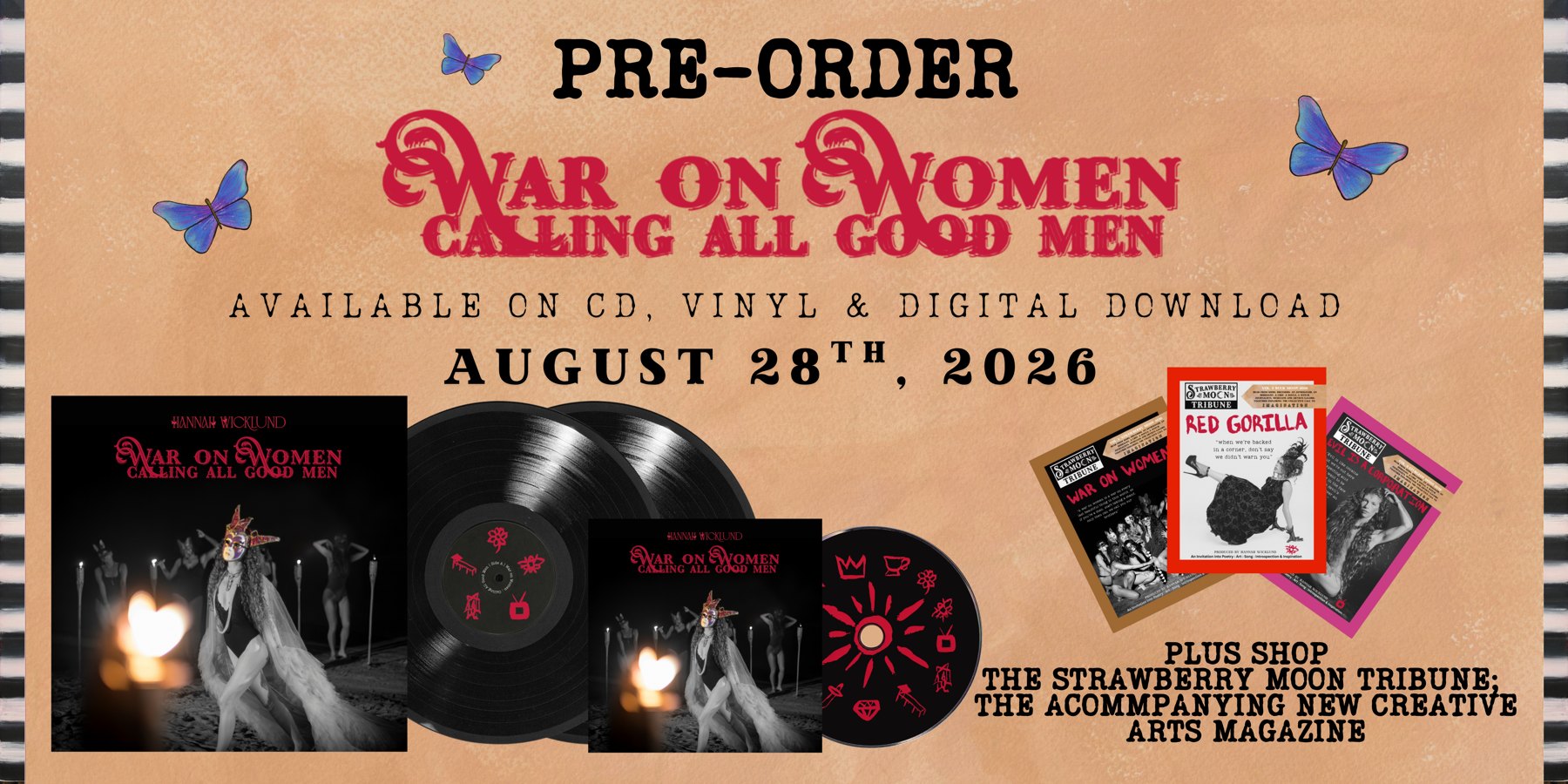 Preorder War on Women: Calling All Good Men on CD, Vinyl and Digital Download, out August 28, 2026. Plus shop the Strawberry Moon Tribune.
